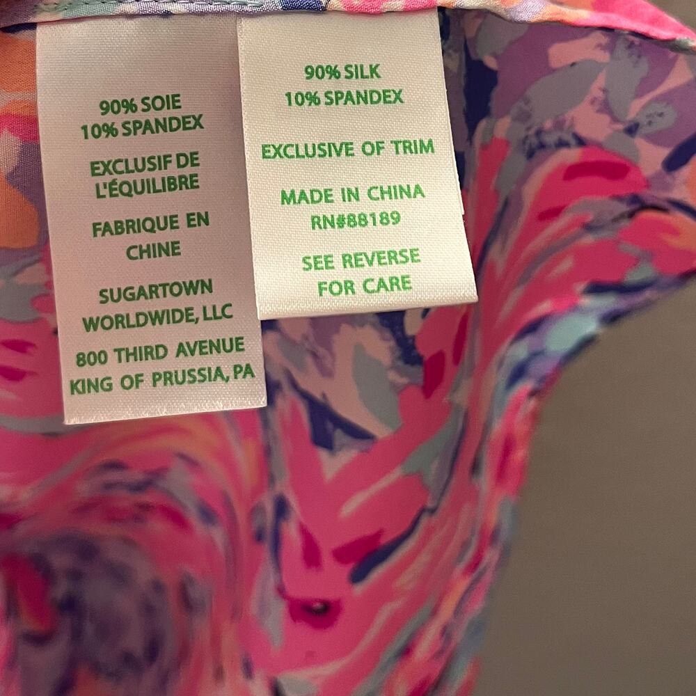 Lilly Pulitzer Finch Cold Shoulder Silk Top Blouse Coco Coral Crab Floral XS - Picture 5 of 9